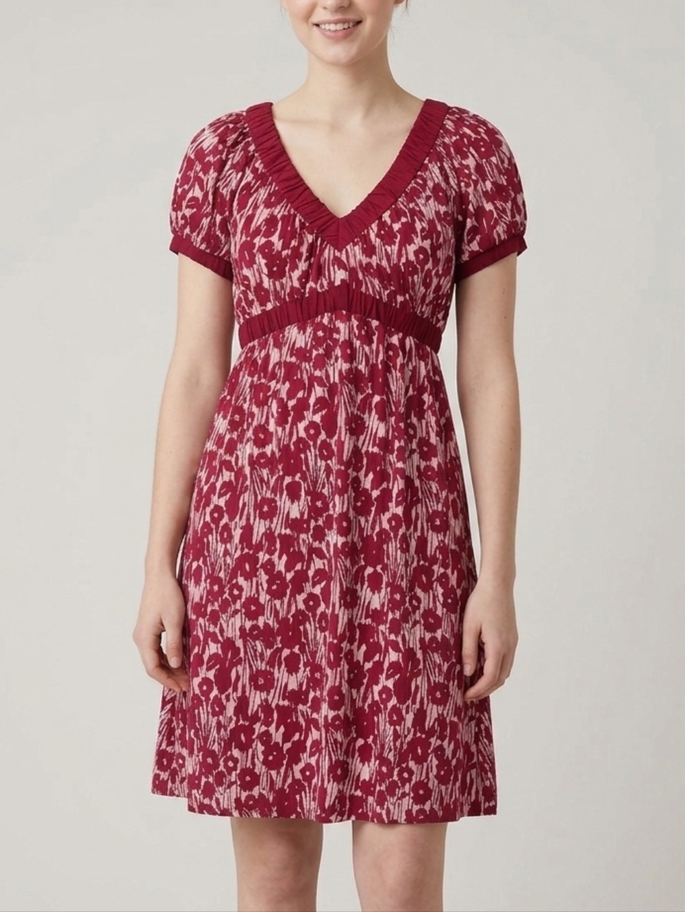 BCBGMAXAZRIA Red Floral V-Neck Mini Dress